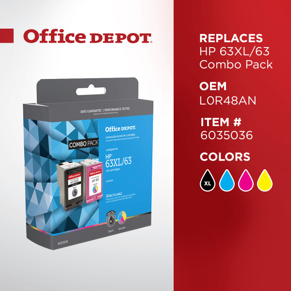 slide 3 of 5, Office Depot Brand Od63Xlk63C Remanufactured Ink Cartridge Replacement For Hp 63Xl/63 Black/Tricolor, Pack Of 2, 2 ct