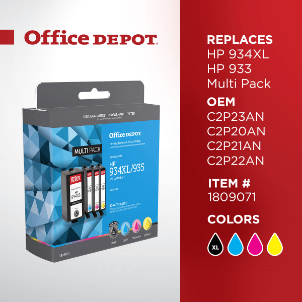 slide 3 of 5, Office Depot Brand Od934Xlk935Cmy Remanufactured High-Yield Ink Cartridge Replacement For Hp 934Xl/935 Black/Cyan/Magenta/Yellow, Pack Of 4, 4 ct