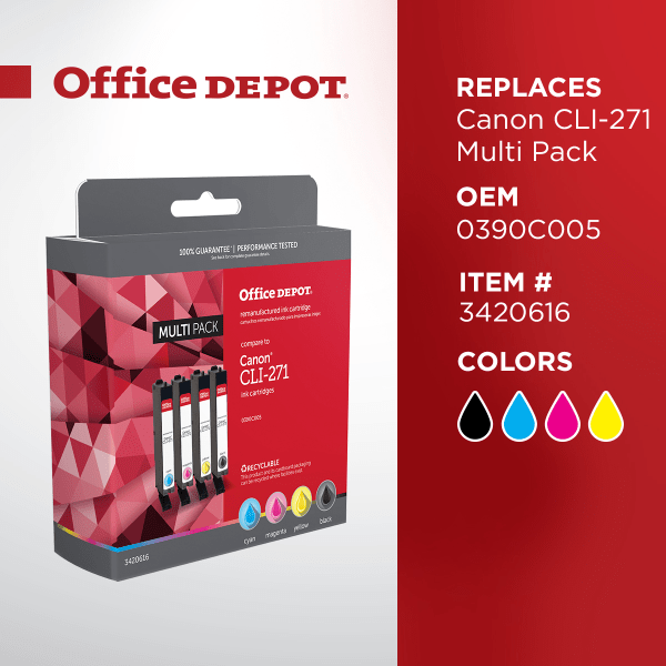 slide 4 of 5, Office Depot Odcli271Bcmy (Canon Cli-271 / 0390C005) Remanufactured Black/Cyan/Magenta/Yellow Ink Cartridges, 4 ct