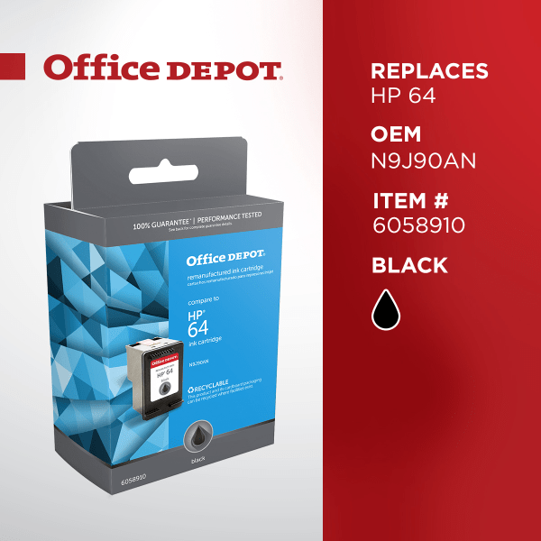 slide 2 of 5, Office Depot Od64B (Hp 64 / N9J90An) Remanufactured Black Ink Cartridge, 1 ct