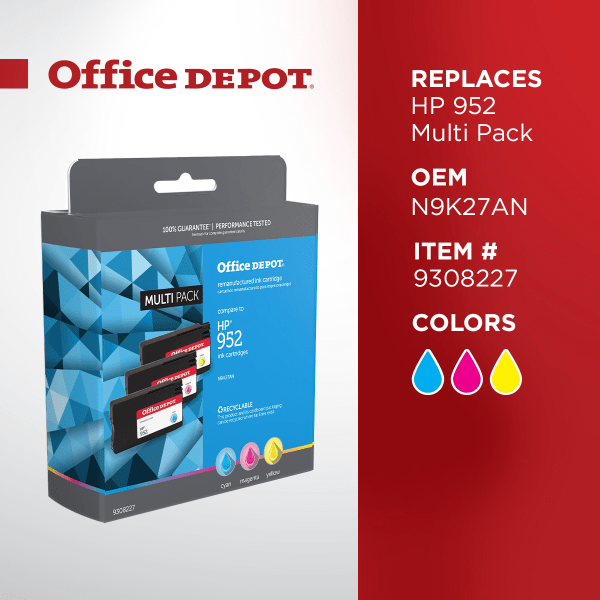 slide 3 of 5, Office Depot Brand Od952Cmymnv3 (Hp 952) Remanufactured Cyan/Magenta/Yellow Ink Cartridges, Pack Of 3 Cartridges, 3 ct
