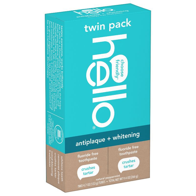 slide 10 of 12, hello Antiplaque and Whitening Fluoride-Free Toothpaste , SLS Free and Vegan - 4.7oz/2pk, 4.7 oz, 2 ct