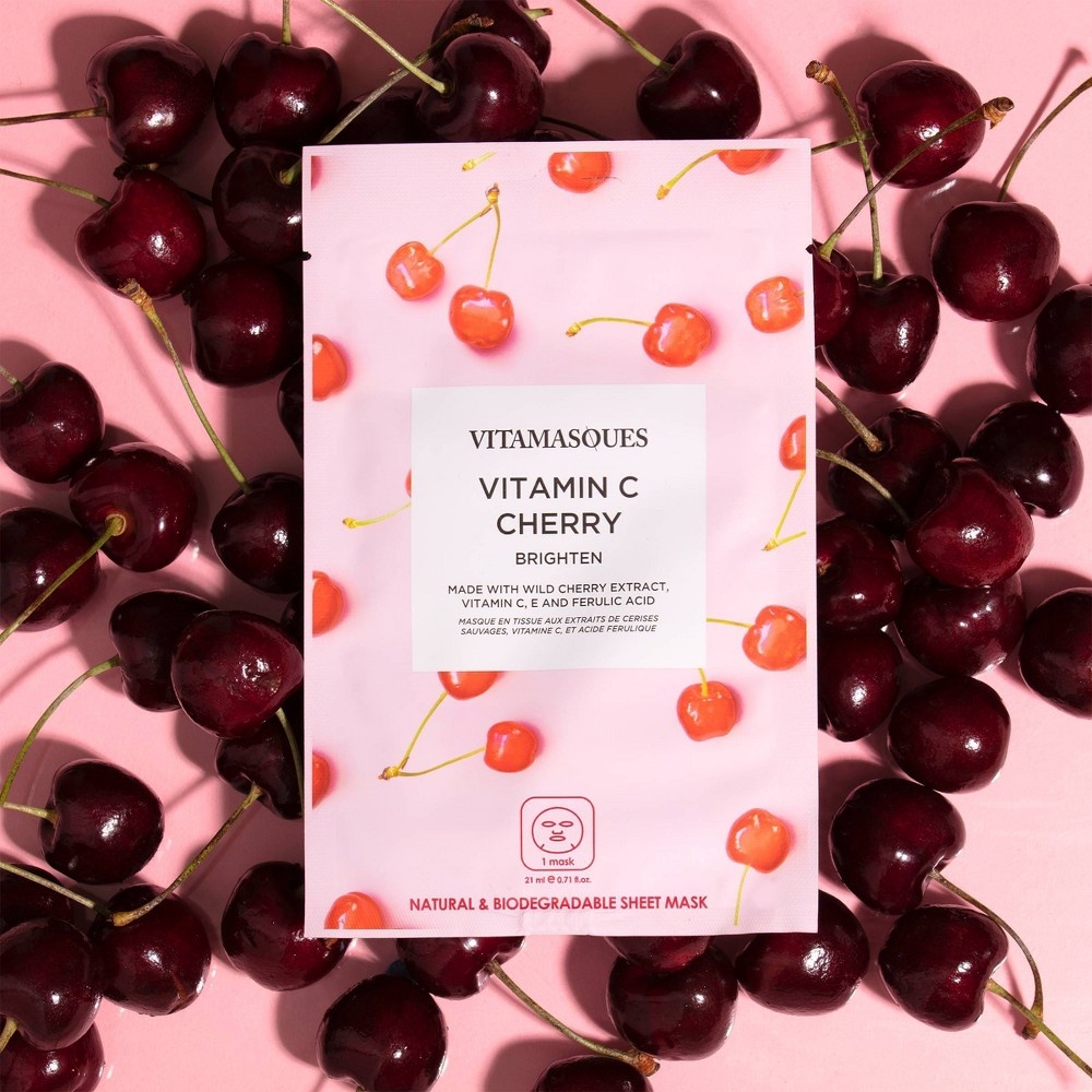 slide 2 of 4, Vitamasques Vitamin C Cherry Sheet Mask, 0.71 fl oz