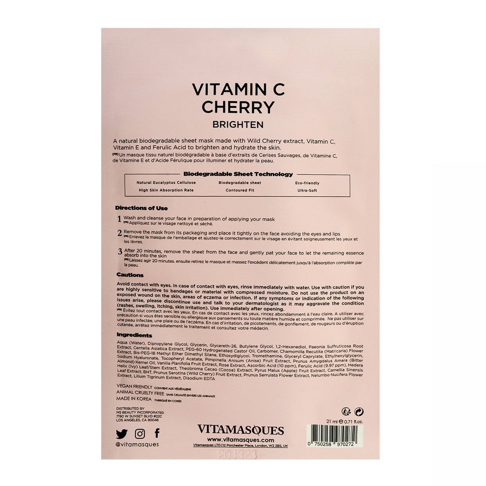 slide 4 of 4, Vitamasques Vitamin C Cherry Sheet Mask, 0.71 fl oz