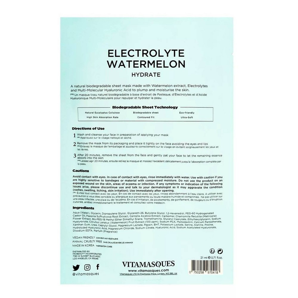 slide 4 of 4, Vitamasques Electrolyte Hydrating Watermelon Sheet Mask, 0.71 fl oz