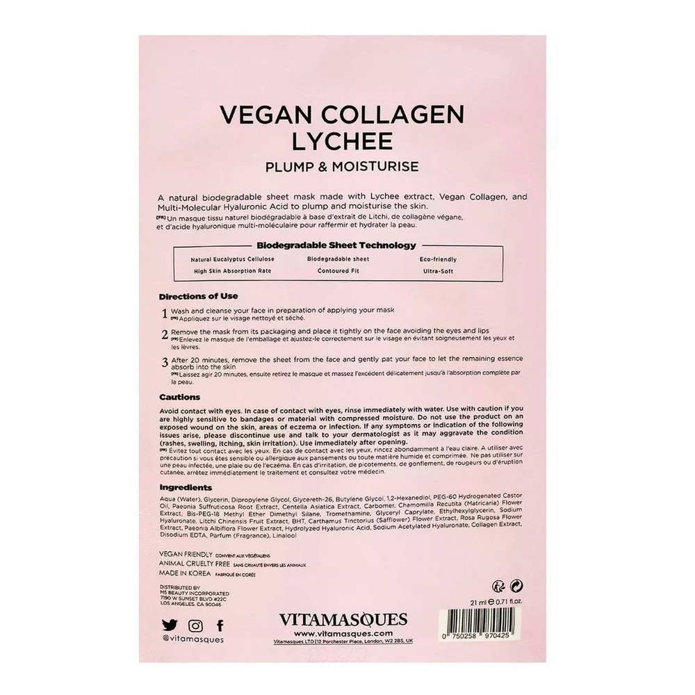 slide 4 of 4, Vitamasques Vegan Collagen Lychee Sheet Mask, 0.71 fl oz