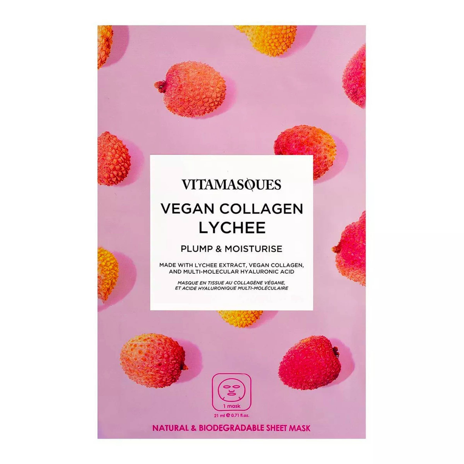 slide 1 of 4, Vitamasques Vegan Collagen Lychee Sheet Mask, 0.71 fl oz