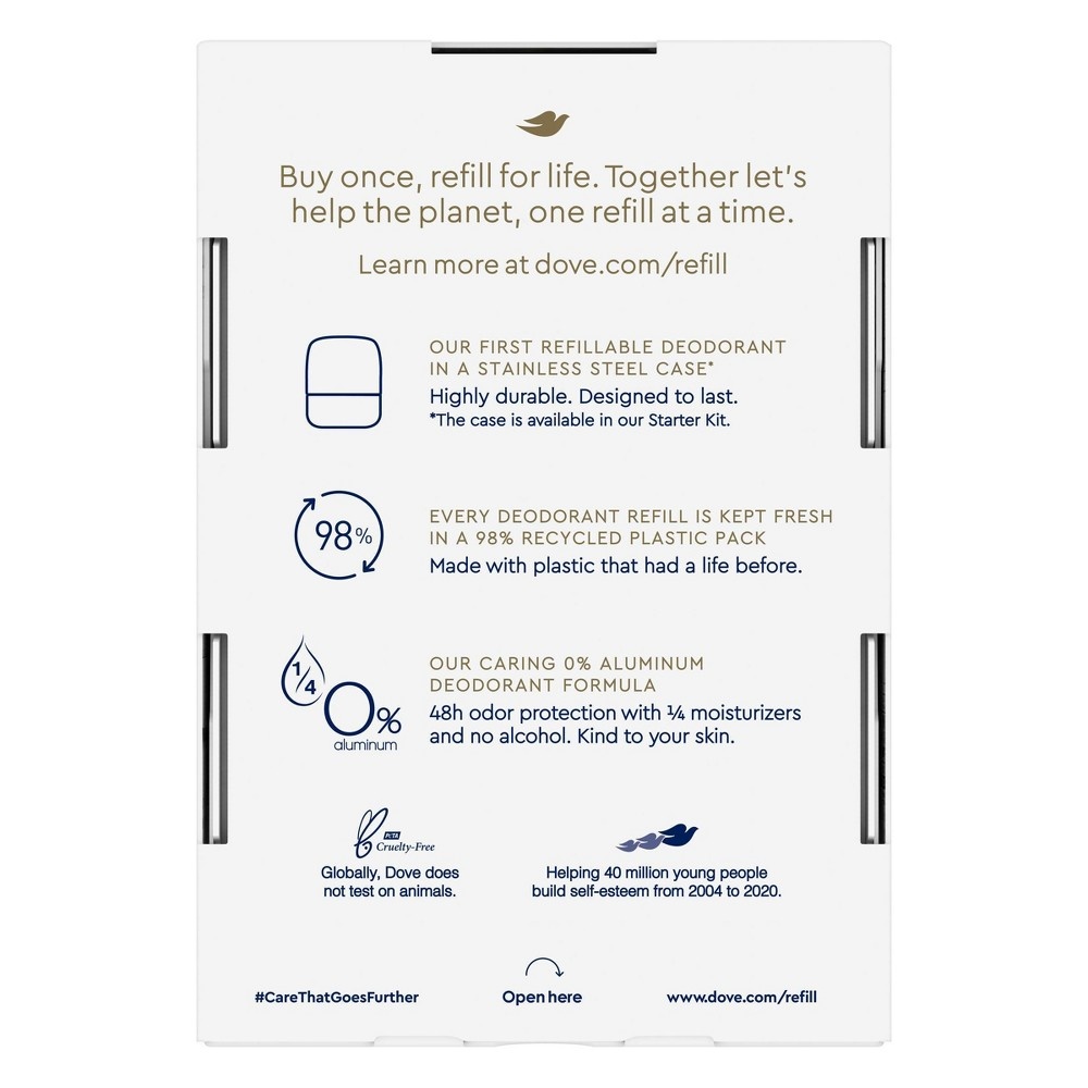 slide 3 of 8, Dove Beauty 0% Aluminum Coconut & Pink Jasmine Deodorant Refills - 1.13oz/2pk, 1.13 oz, 2 ct