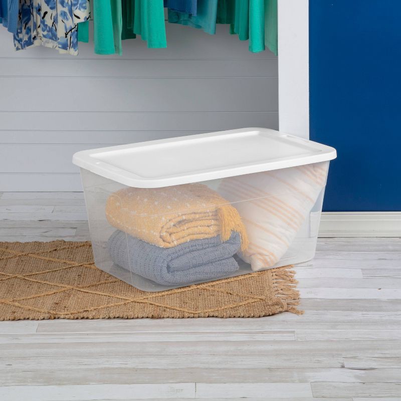 slide 2 of 13, 90qt Clear Storage Box White - Room Essentials™: Plastic, Portable, Lidded, Stackable, Snap Closure, Universal Storage, 90 qt