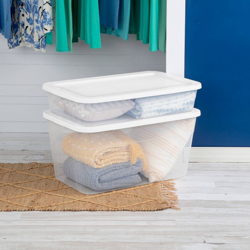 slide 3 of 12, 90qt Clear Storage Box White - Room Essentials™: Plastic, Portable, Lidded, Stackable, Snap Closure, Universal Storage, 90 qt