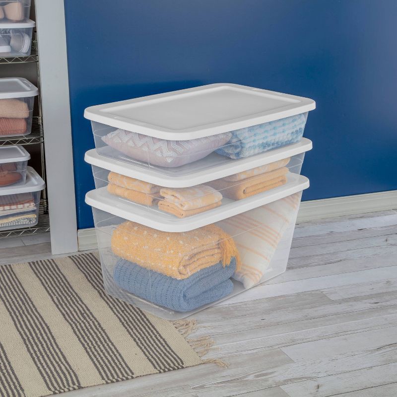 slide 4 of 12, 90qt Clear Storage Box White - Room Essentials™: Plastic, Portable, Lidded, Stackable, Snap Closure, Universal Storage, 90 qt