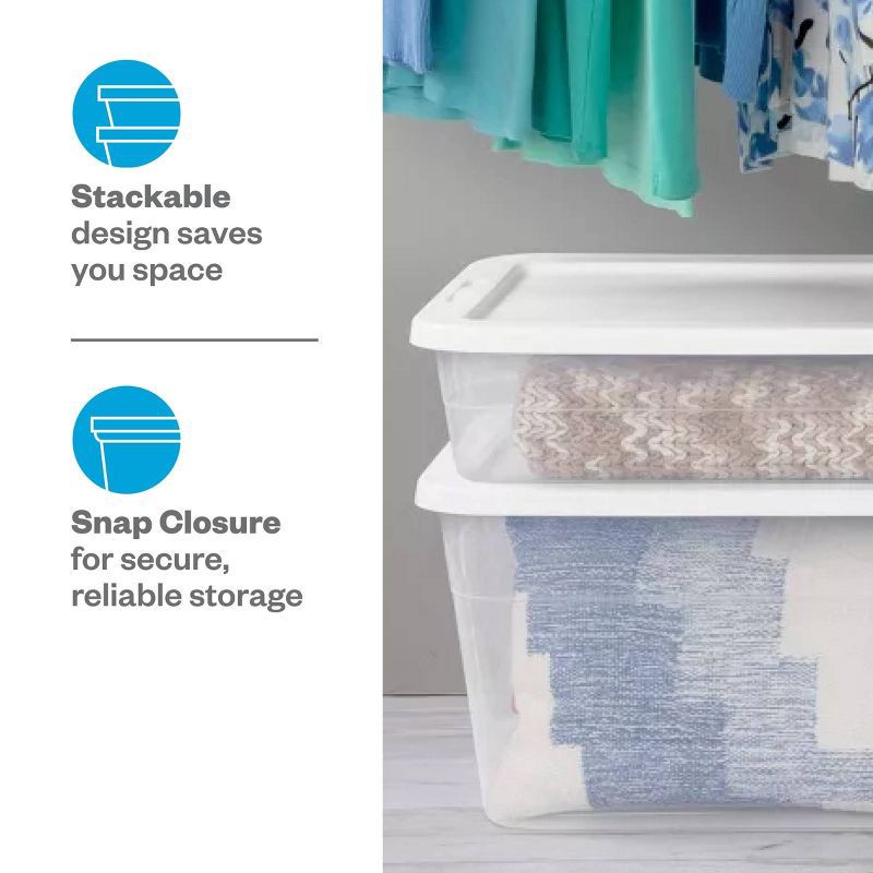 slide 4 of 11, 6qt Clear Storage Box White - Room Essentials™: Plastic Storage Container, Stackable, Lidded, Portable, Snap Closure, 6 qt