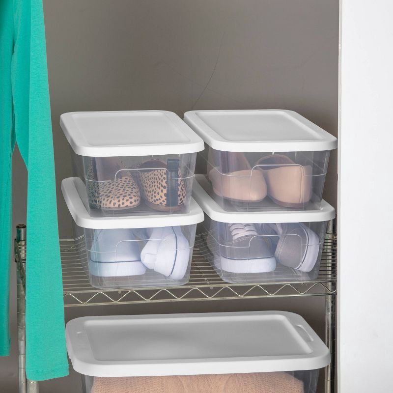 slide 4 of 11, 6qt Clear Storage Box White - Room Essentials™: Plastic Storage Container, Stackable, Lidded, Portable, Snap Closure, 6 qt