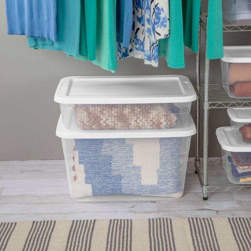 slide 2 of 13, 56qt Clear Storage Box with Lid White - Room Essentials™: Plastic, Portable, Stackable, Snap Closure, Utility Storage, 56 qt