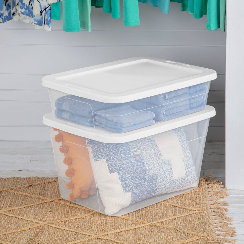 slide 10 of 13, 56qt Clear Storage Box with Lid White - Room Essentials™: Plastic, Portable, Stackable, Snap Closure, Utility Storage, 56 qt