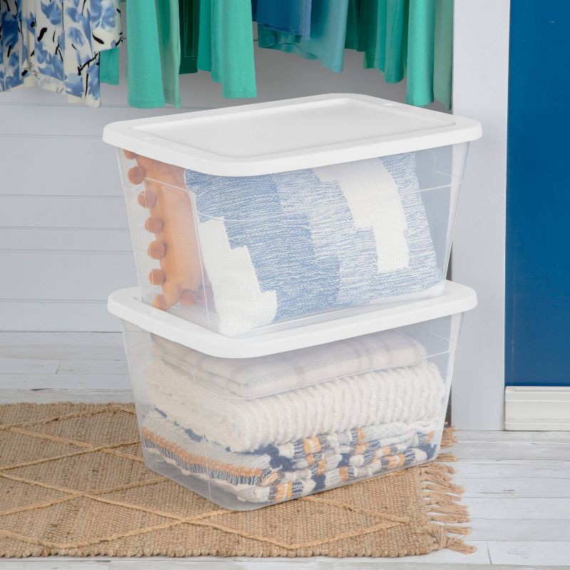 slide 4 of 14, 56qt Clear Storage Box with Lid White - Room Essentials™: Plastic, Portable, Stackable, Snap Closure, Utility Storage, 56 qt