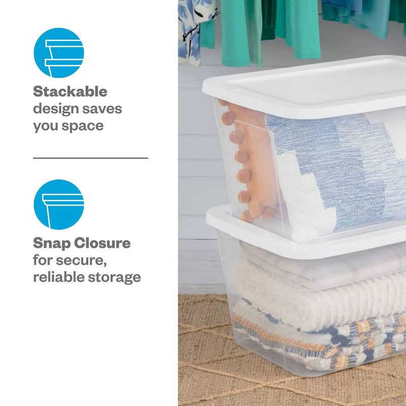 slide 2 of 13, 56qt Clear Storage Box with Lid White - Room Essentials™: Plastic, Portable, Stackable, Snap Closure, Utility Storage, 56 qt