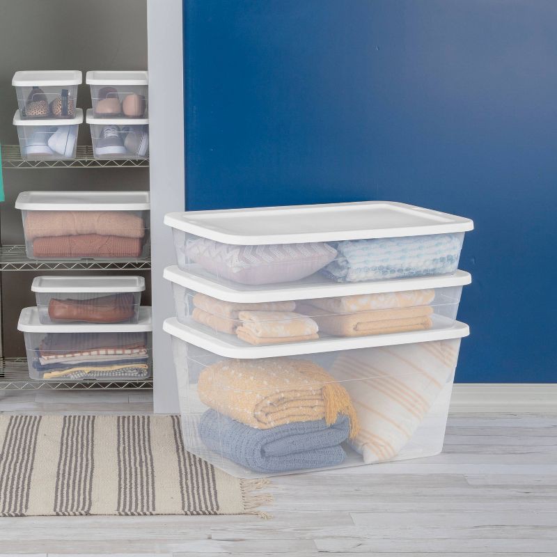 slide 5 of 14, 56qt Clear Storage Box with Lid White - Room Essentials™: Plastic, Portable, Stackable, Snap Closure, Utility Storage, 56 qt