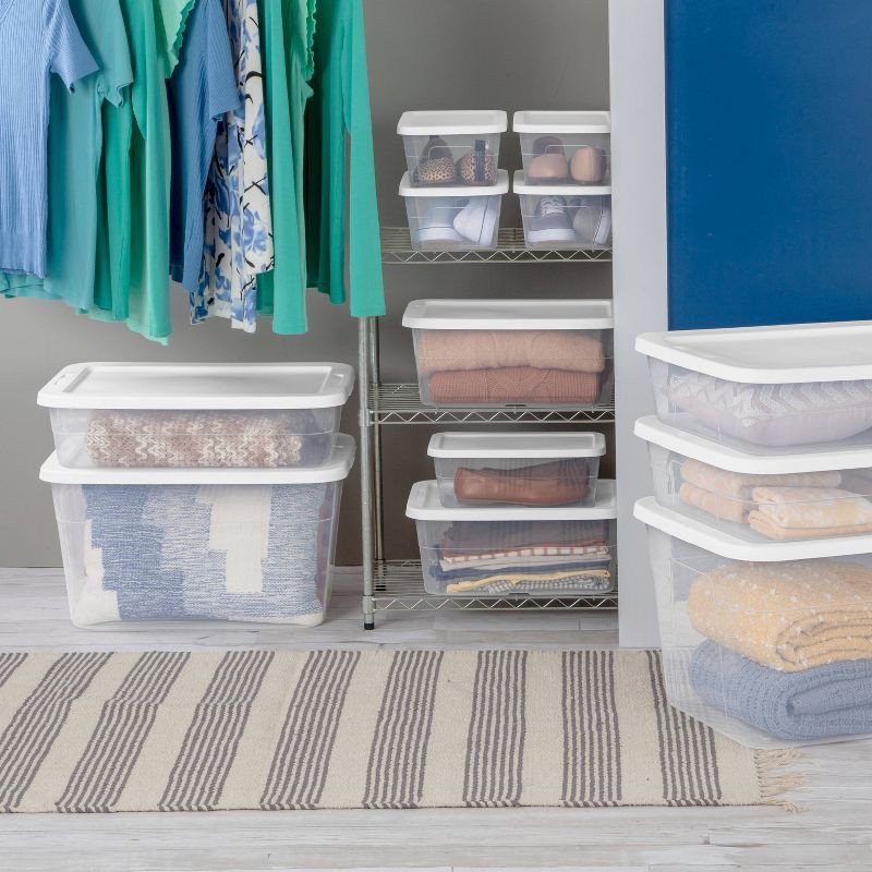 slide 7 of 14, 56qt Clear Storage Box with Lid White - Room Essentials™: Plastic, Portable, Stackable, Snap Closure, Utility Storage, 56 qt