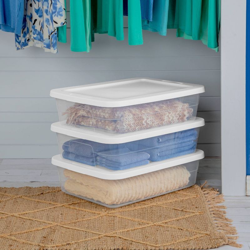 slide 2 of 12, 28qt Clear Under Bed Storage Box White - Room Essentials™: Portable, Lidded, Stackable Storage Container, Snap Closure, 28 qt
