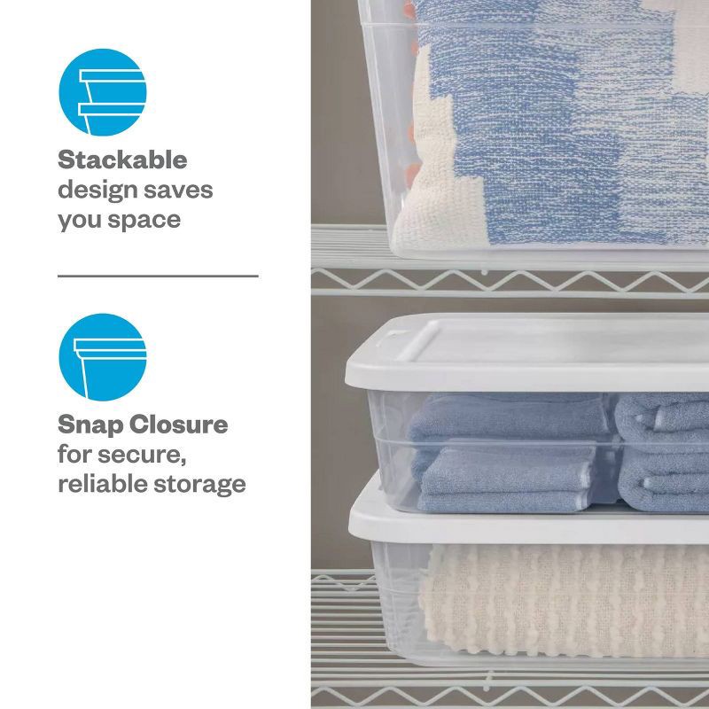 slide 7 of 12, 28qt Clear Under Bed Storage Box White - Room Essentials™: Portable, Lidded, Stackable Storage Container, Snap Closure, 28 qt