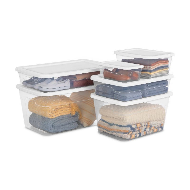 slide 6 of 12, 28qt Clear Under Bed Storage Box White - Room Essentials™: Portable, Lidded, Stackable Storage Container, Snap Closure, 28 qt