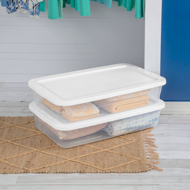 slide 2 of 12, 41qt Clear Under Bed Storage Box White - Room Essentials™: Portable, Lidded, Stackable, Snap Closure, 29.25"x18.25"x6", 41 qt