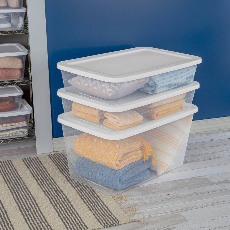 slide 3 of 12, 41qt Clear Under Bed Storage Box White - Room Essentials™: Portable, Lidded, Stackable, Snap Closure, 29.25"x18.25"x6", 41 qt