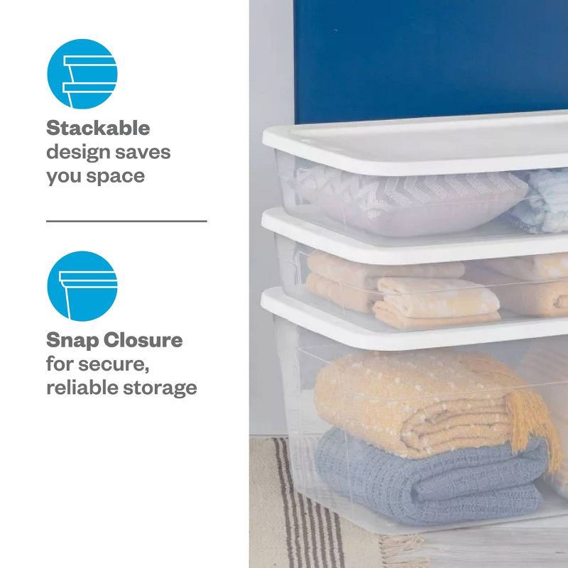 slide 11 of 14, 41qt Clear Under Bed Storage Box White - Room Essentials™: Portable, Lidded, Stackable, Snap Closure, 29.25"x18.25"x6", 41 qt