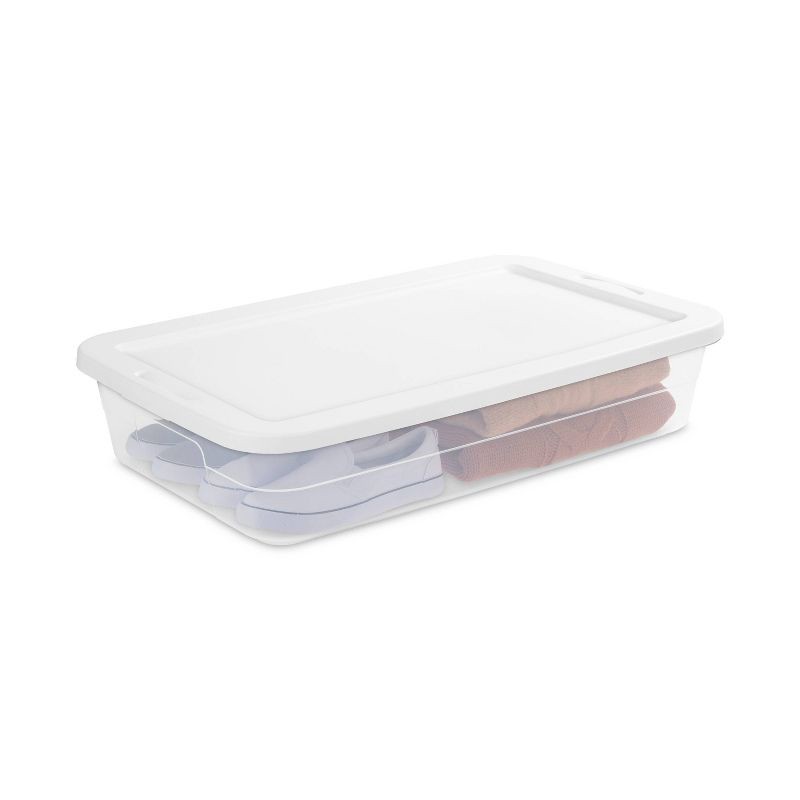 slide 10 of 14, 41qt Clear Under Bed Storage Box White - Room Essentials™: Portable, Lidded, Stackable, Snap Closure, 29.25"x18.25"x6", 41 qt