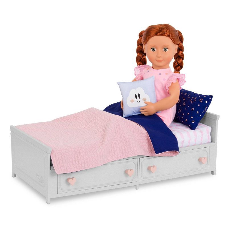 slide 2 of 4, Our Generation Starry Slumbers Platform Bed Furniture Accessory Set for 18" Dolls, 1 ct