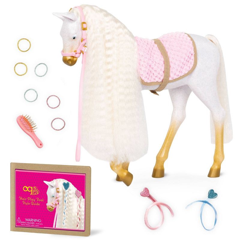 slide 1 of 7, Our Generation 12" Hair Play Foal - Glitter & Hearts Andalusian Horse in White, 1 ct