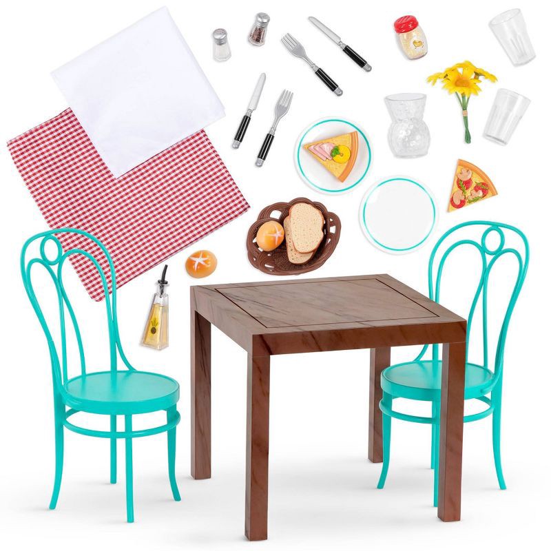 slide 1 of 6, Our Generation Dining Table & Chairs Furniture Set with Play Food for 18" Dolls - Pizza With You, 1 ct