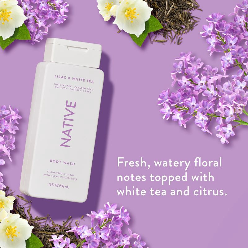slide 4 of 10, Native Body Wash for Women & Men - Lilac & White Tea - Sulfate Free - 18 fl oz, 18 fl oz