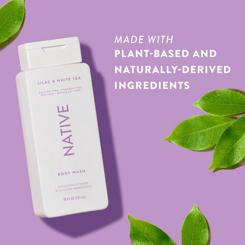 slide 5 of 10, Native Body Wash for Women & Men - Lilac & White Tea - Sulfate Free - 18 fl oz, 18 fl oz