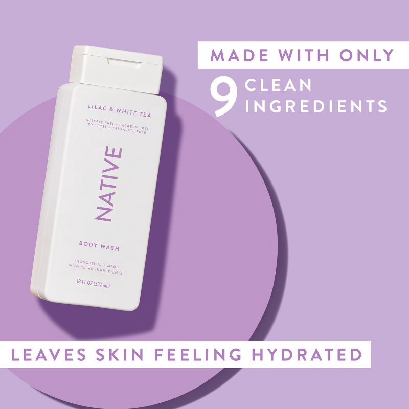 slide 6 of 10, Native Body Wash for Women & Men - Lilac & White Tea - Sulfate Free - 18 fl oz, 18 fl oz