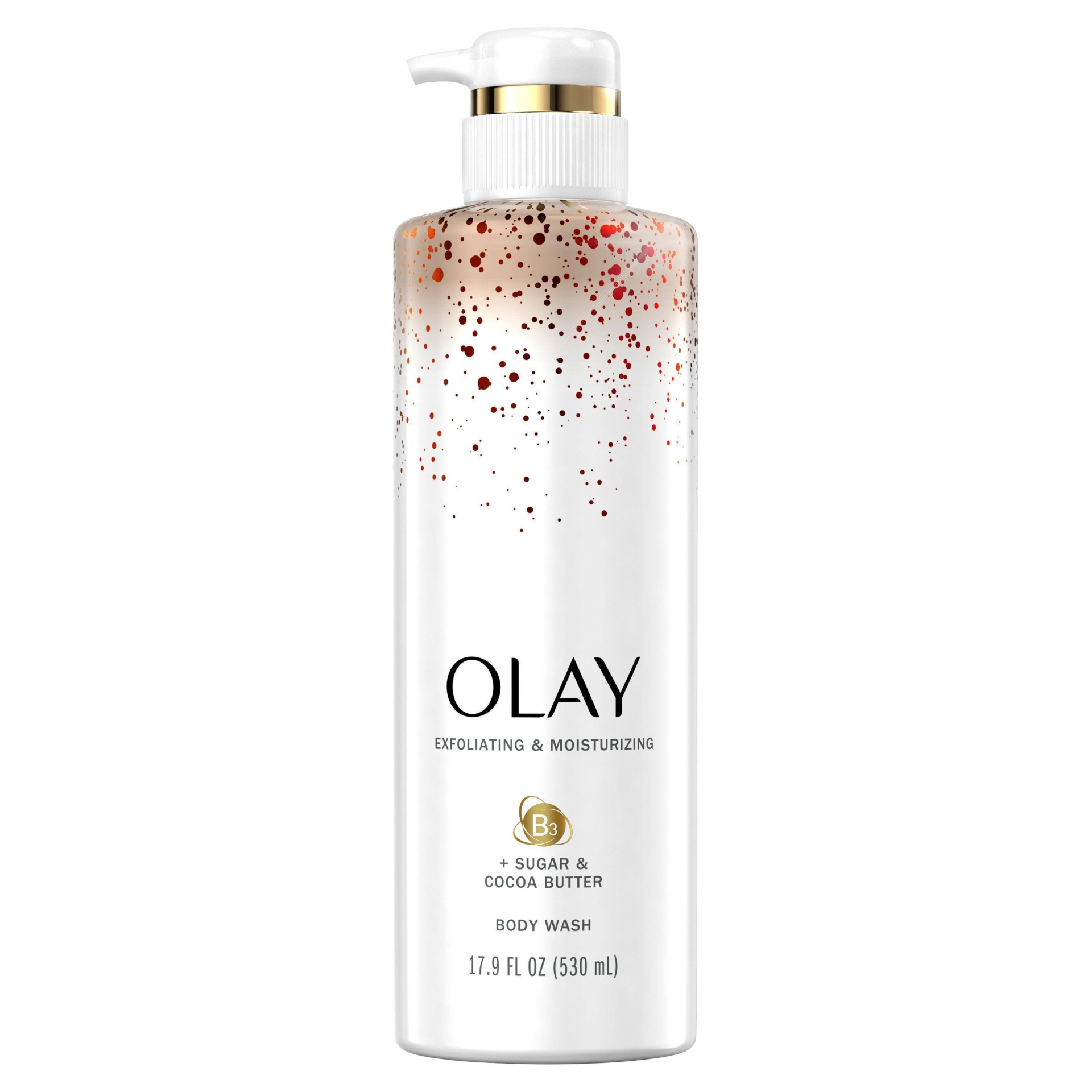 slide 1 of 5, Olay Exfoliating & Moisturizing Body Wash with Sugar, Cocoa Butter and Vitamin B3 - 17.9 fl oz, 3 x 17.9 fl oz