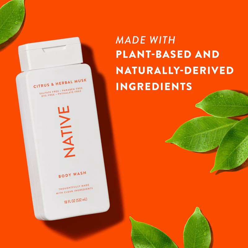 slide 5 of 10, Native Body Wash for Men & Women - Citrus & Herbal Musk - Sulfate Free - 18 fl oz, 18 fl oz