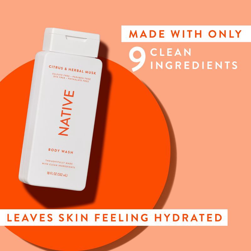slide 6 of 10, Native Body Wash for Men & Women - Citrus & Herbal Musk - Sulfate Free - 18 fl oz, 18 fl oz