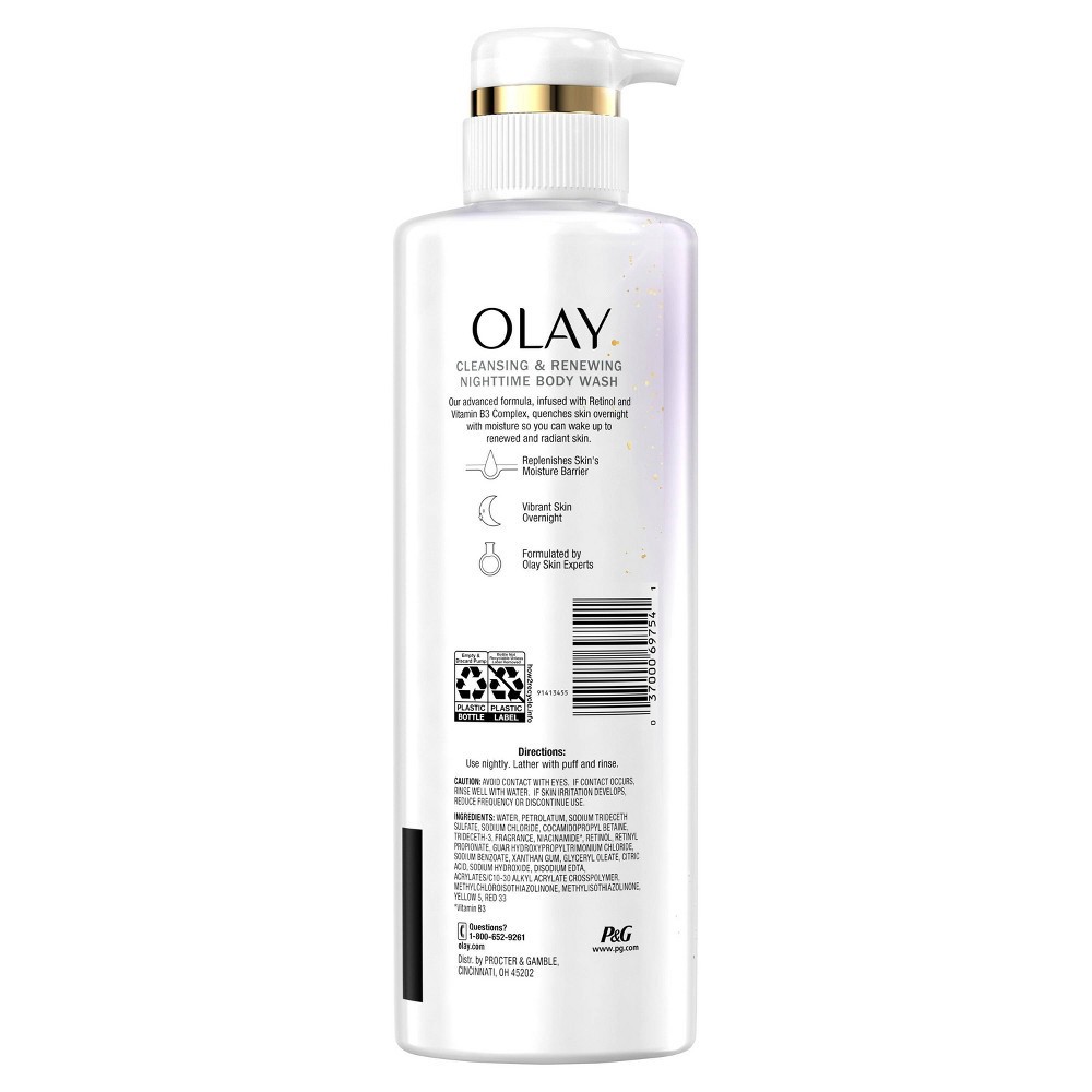 slide 5 of 5, Olay Cleansing & Renewing Nighttime Body Wash with Vitamin B3 and Retinol - 17.9 fl oz, 17.9 fl oz