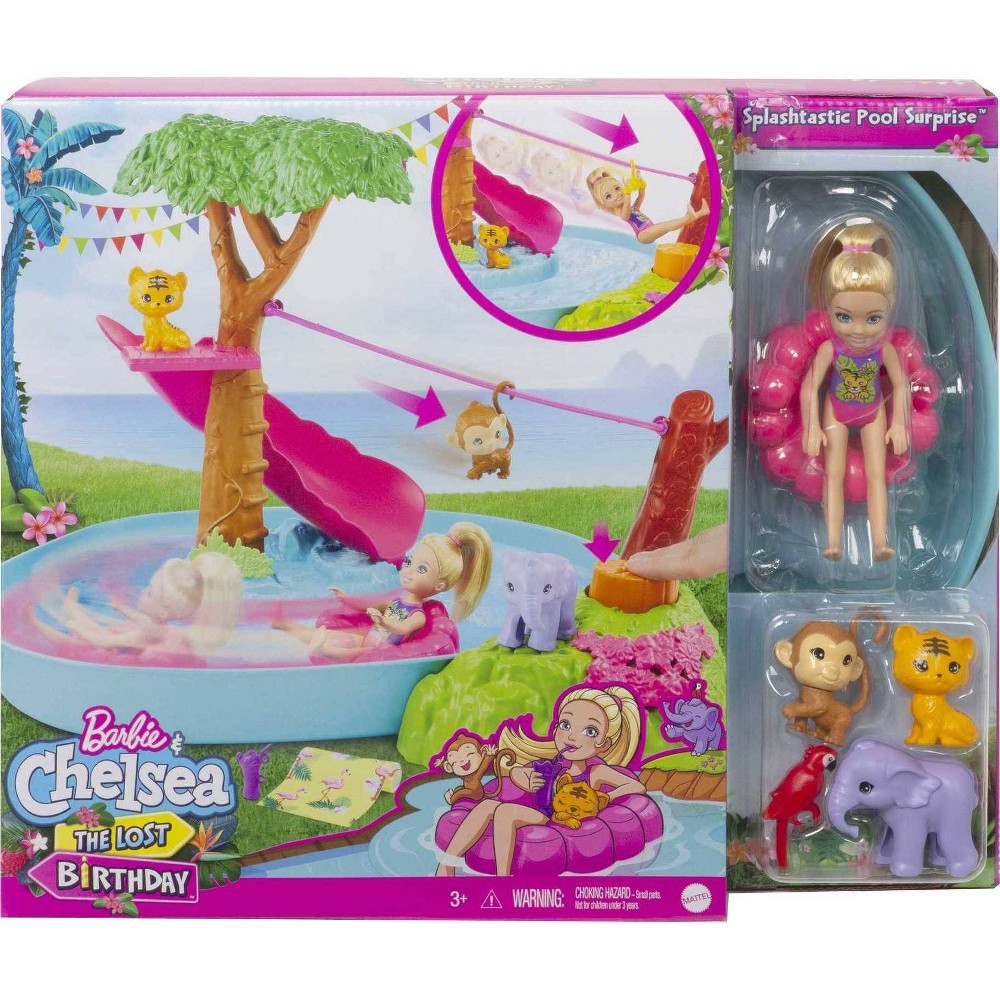 slide 6 of 6, Barbie and Chelsea the Lost Birthday Splashtastic Pool Surprise Playset, 1 ct