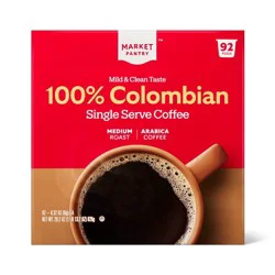 100% Colombian Medium Roast Coffee - Single Serve Pods - 92ct - Market Pantry™