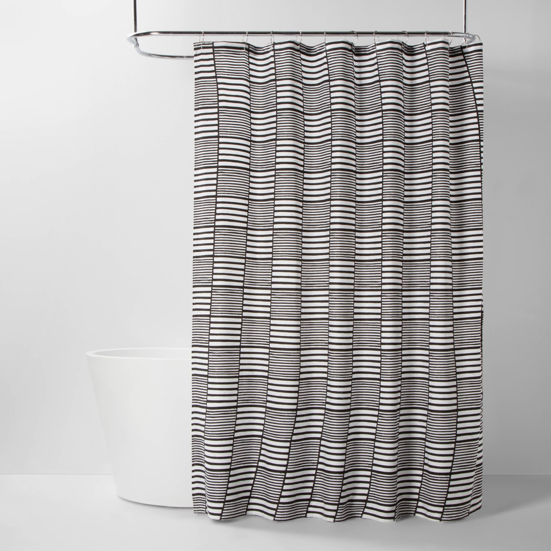 slide 1 of 2, Colorblock Stripe Shower Curtain Black/White - Room Essentials, 1 ct