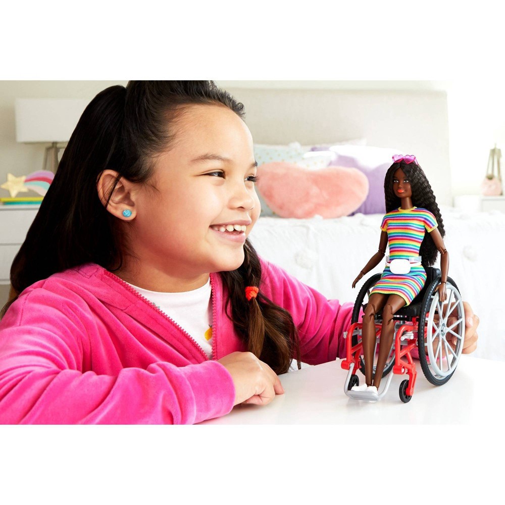 slide 2 of 6, Barbie Fashionistas Doll #166 with Wheelchair & Crimped Brunette Hair, 1 ct