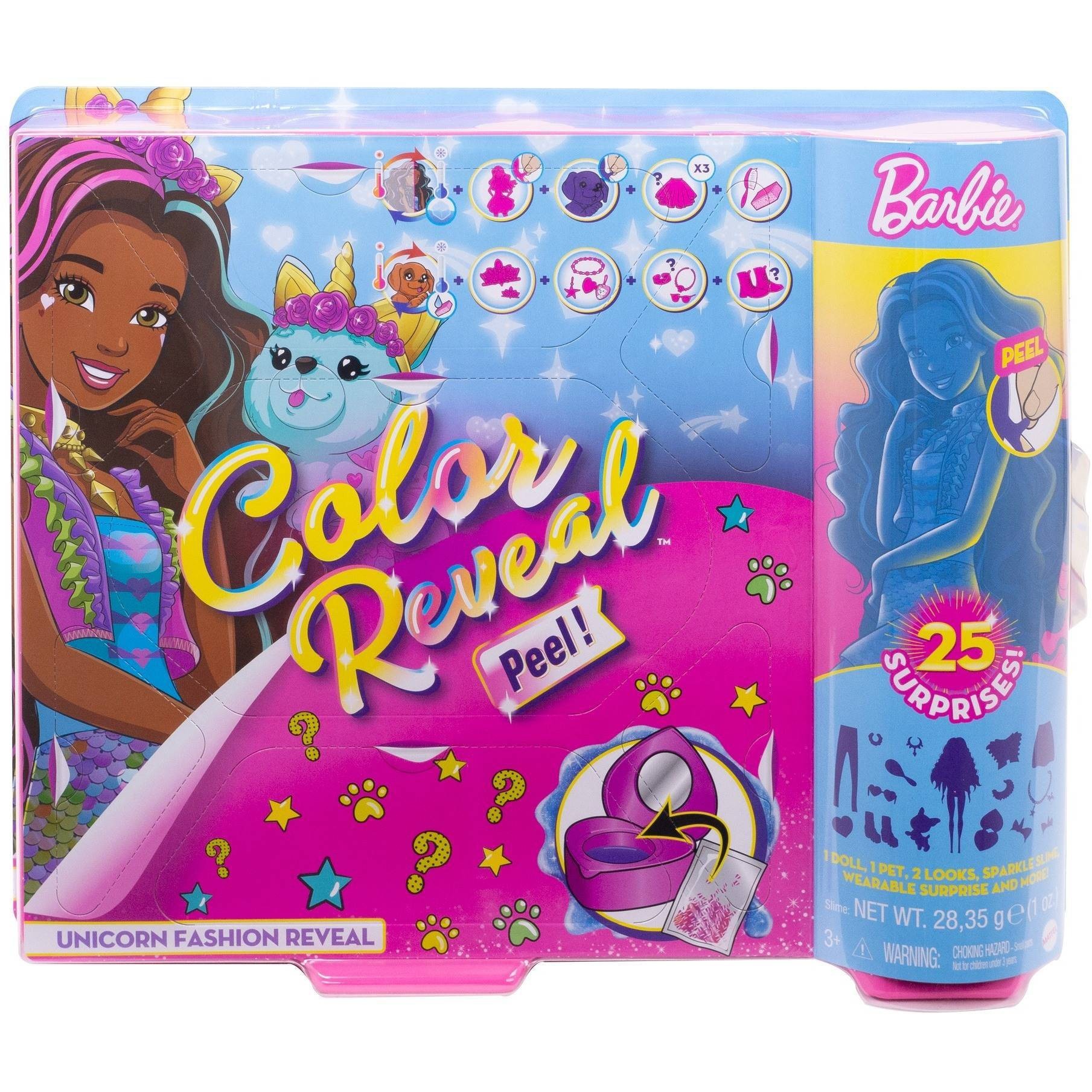 slide 1 of 6, Barbie Color Reveal Peel Unicorn Fashion Reveal Doll, 1 ct