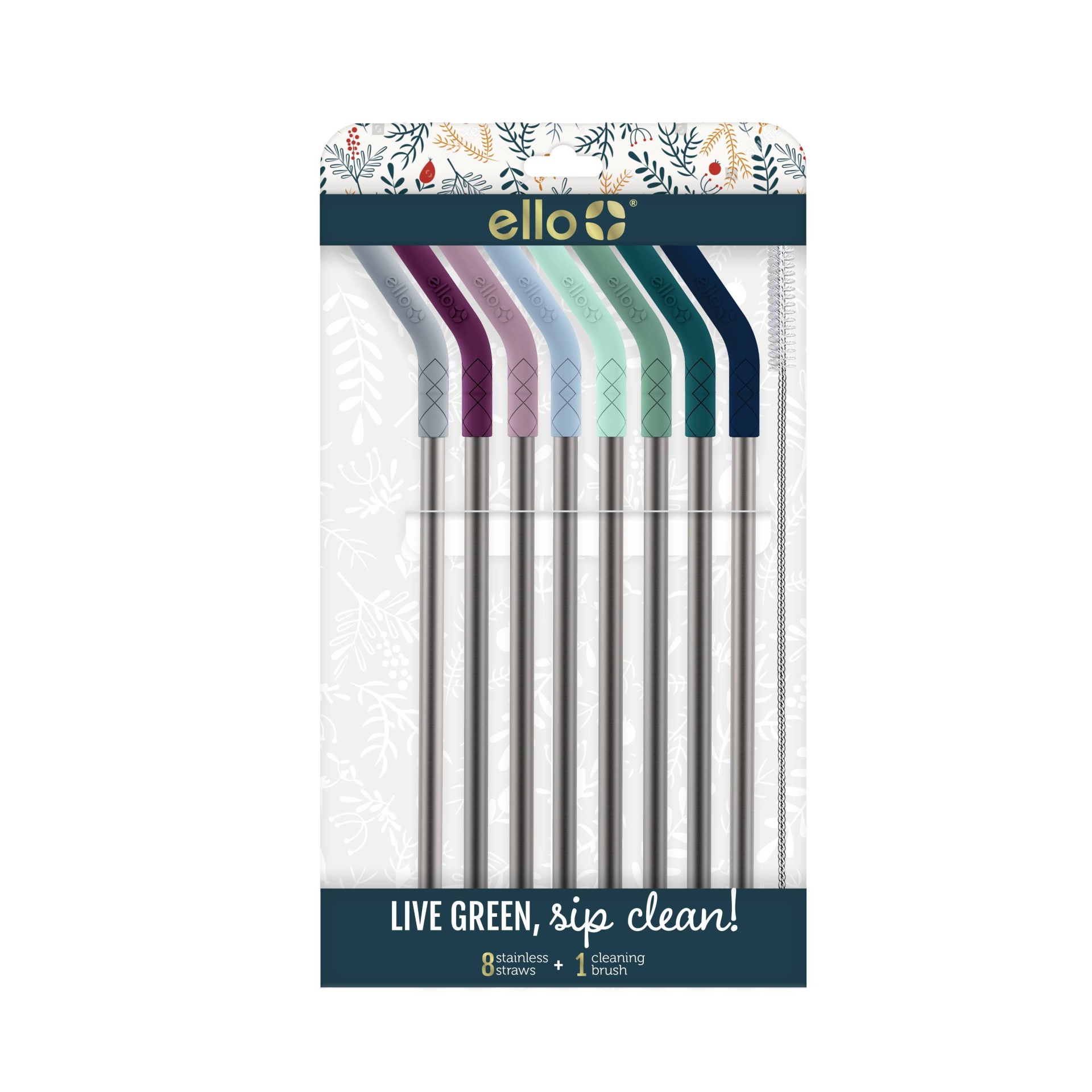 Ello Stainless Straws with Silicone Tips 8 ct