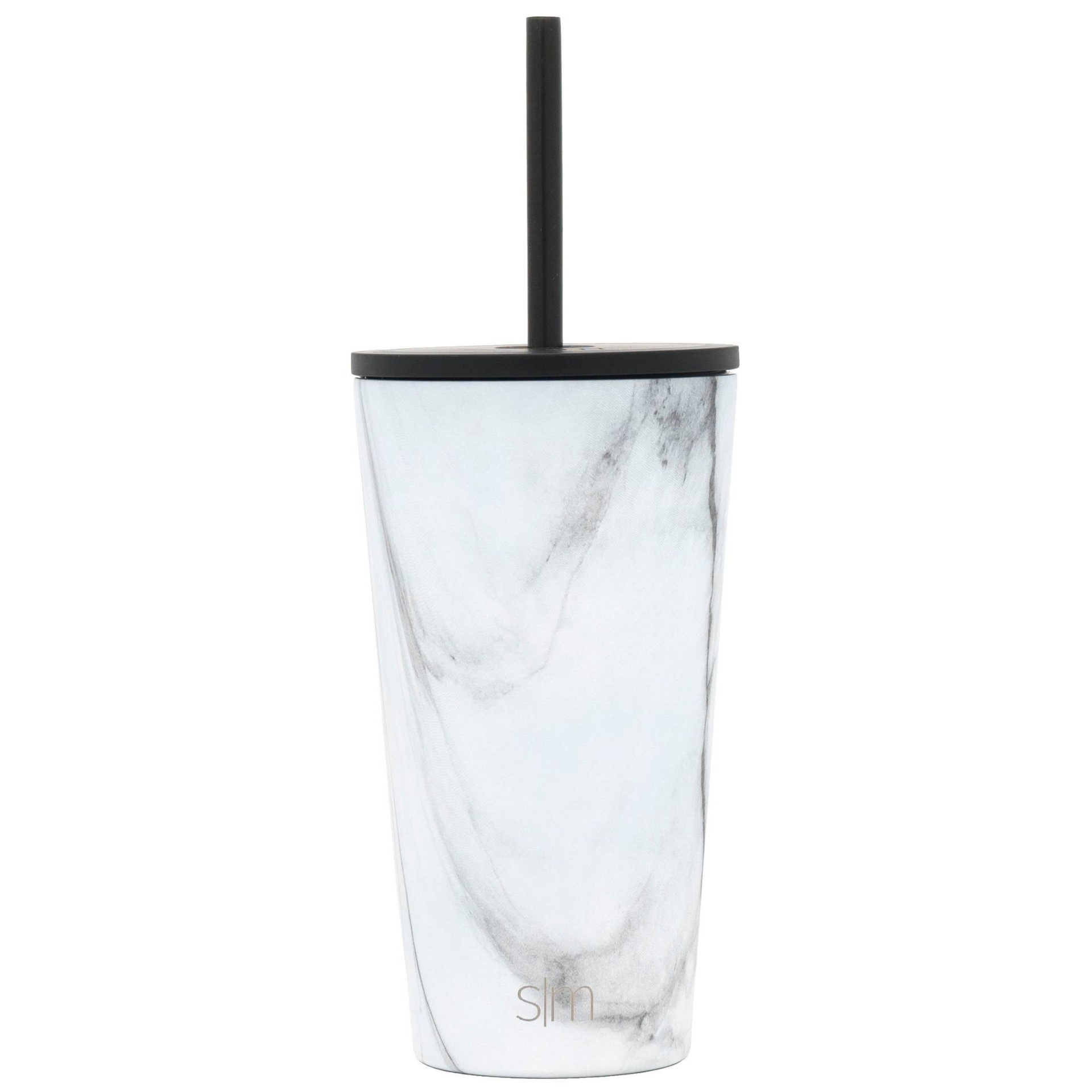 slide 1 of 3, Simple Modern Classic with Straw Lid Carrara Marble, 16 oz