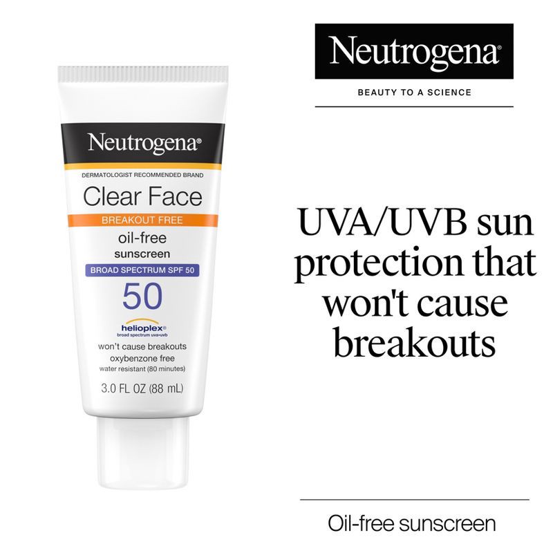 slide 3 of 9, Neutrogena Clear Face Sunscreen Lotion, SPF 50, 3oz, 3 oz