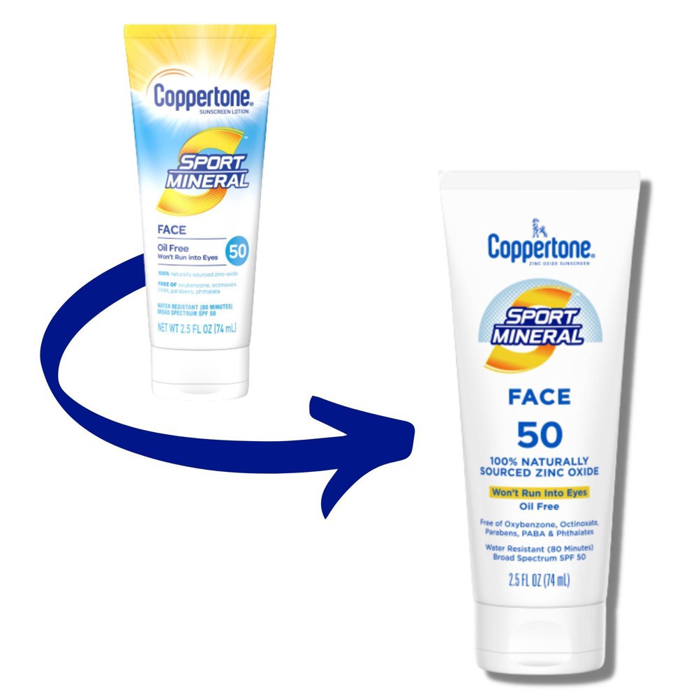 slide 3 of 4, Coppertone Sport Mineral Sunscreen Face Lotion - SPF 50 - 2.5 fl oz, 50 ct; 2.5 fl oz