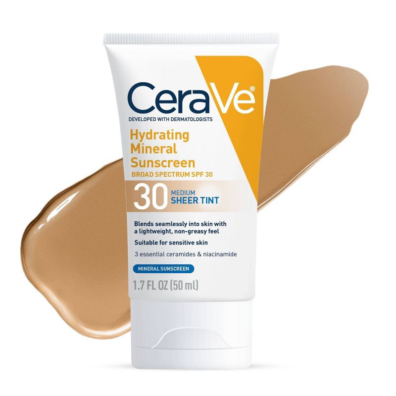 slide 2 of 11, CeraVe Hydrating Mineral Tinted Face Sunscreen Lotion - SPF 30 - Medium - 1.7 fl oz, 1.7 fl oz